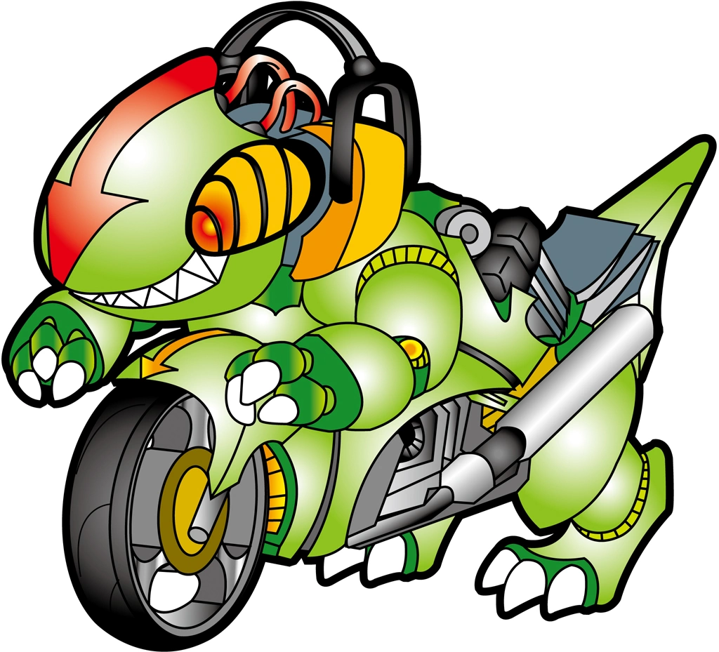 3種類のバイク恐竜のイラストとベクター | 緑色