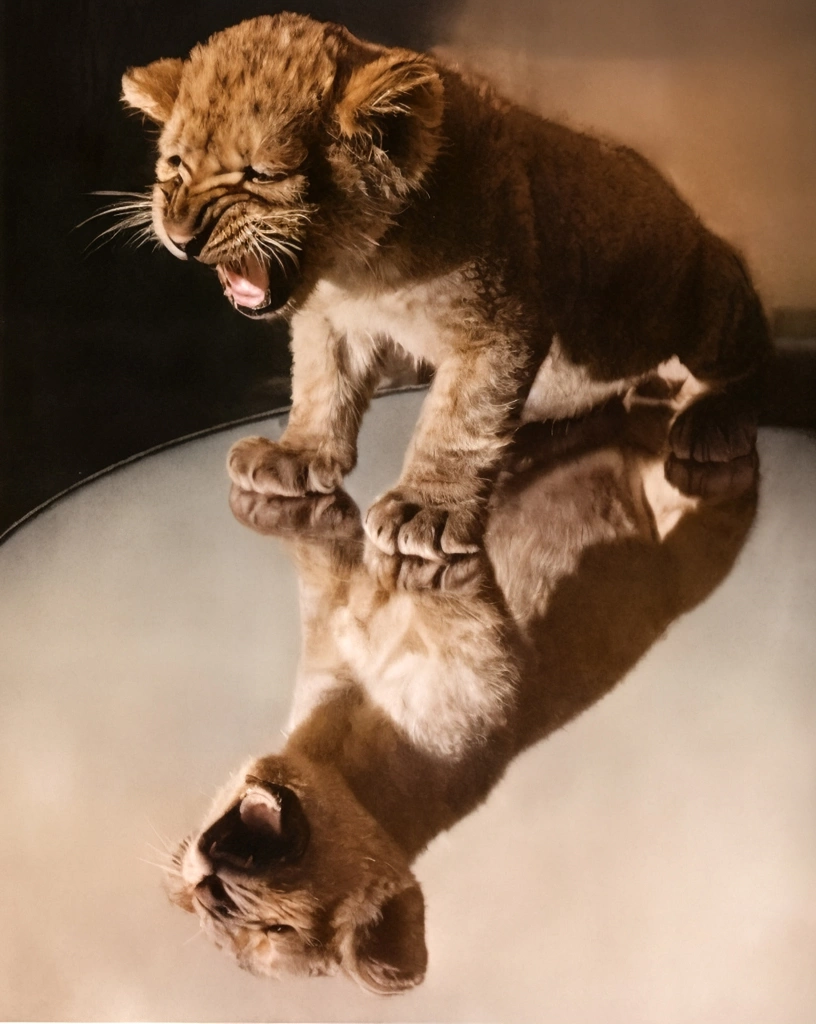 Untitled (A Roaring Lion Cub) by Ylla | AI Colorization