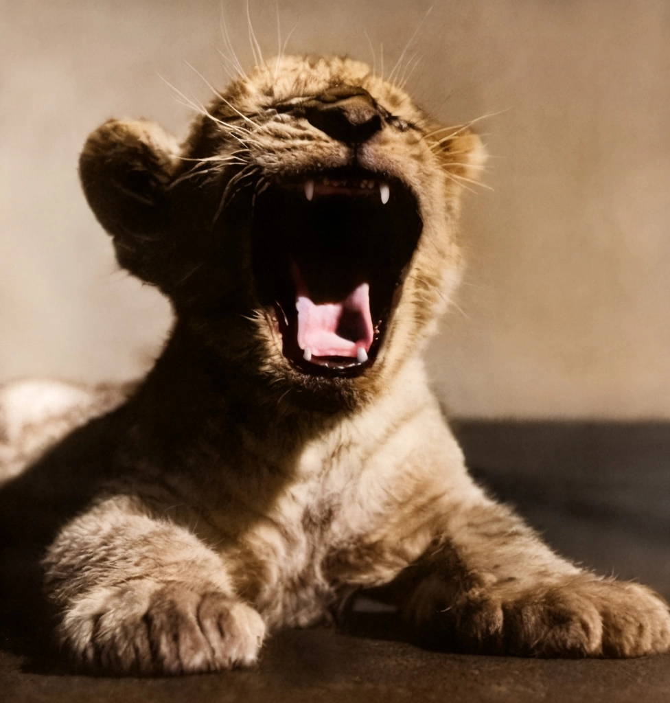 Untitled (A Lion Cub Yawning) by Ylla | AI Colorization
