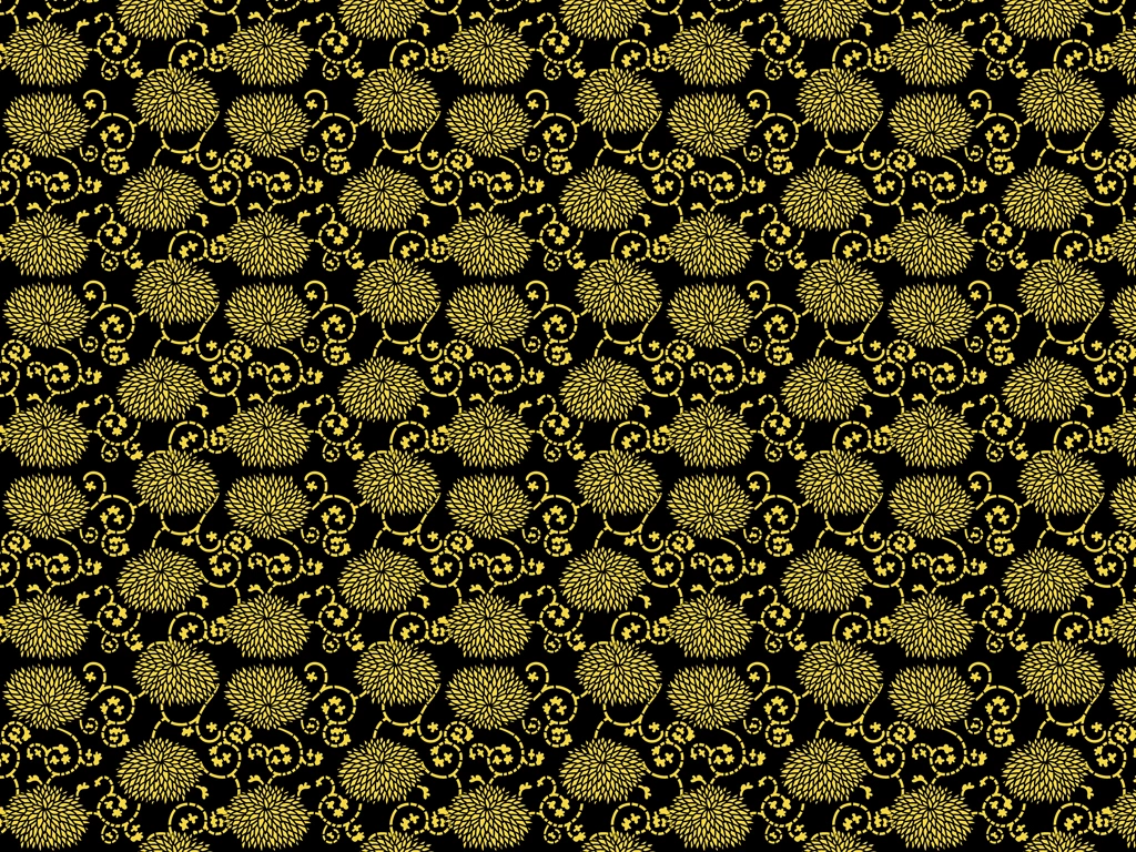 Set of 5 Chrysanthemum and Vine Pattern Background Illustrations and Vectors | Yellow and Black