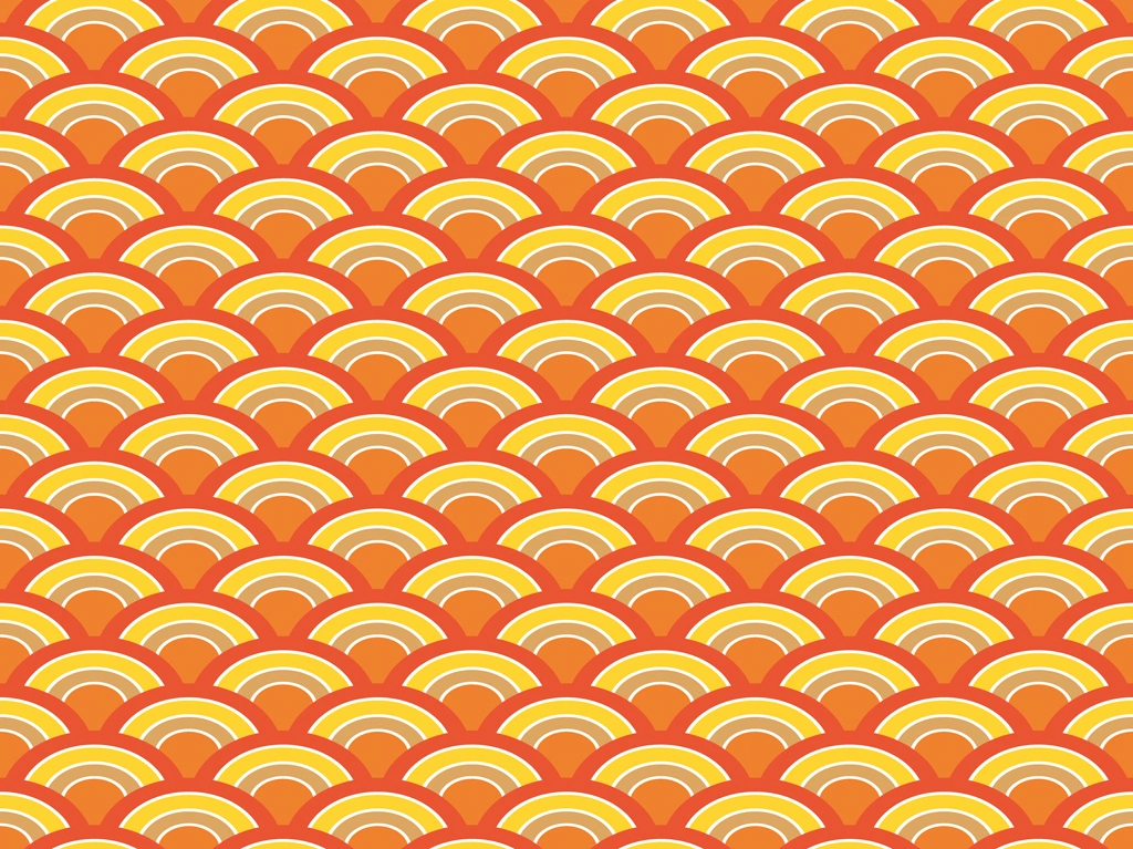 6種類の青海波の背景イラストとベクター | 赤色と黄色