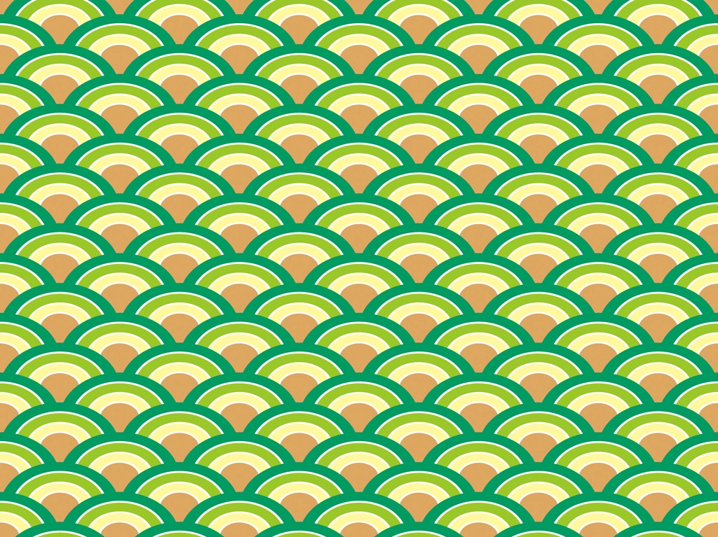6種類の青海波の背景イラストとベクター | 緑色と黄緑色
