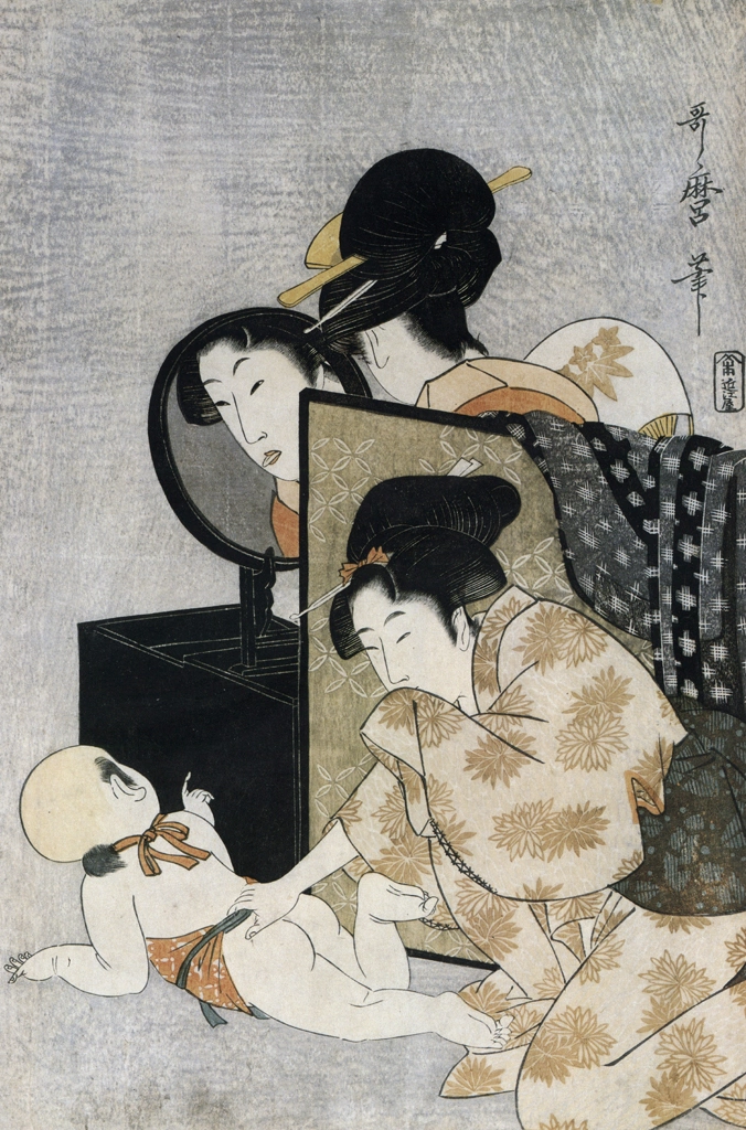 A Mother and Child Playing Peekaboo by Kitagawa Utamaro (1789-1801) | from Ukiyo-e Masterpieces in European Collections: Bibliothèque nationale de France