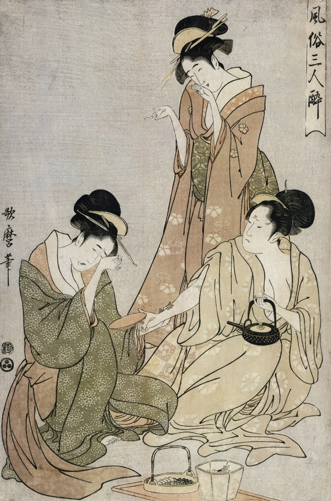 Three Drunken Women by Kitagawa Utamaro (1789-1801) | from Ukiyo-e Masterpieces in European Collections: Bibliothèque nationale de France