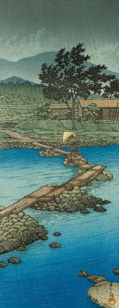Rain at Hataori, Shiobara by Hasui Kawase (1955) | 2