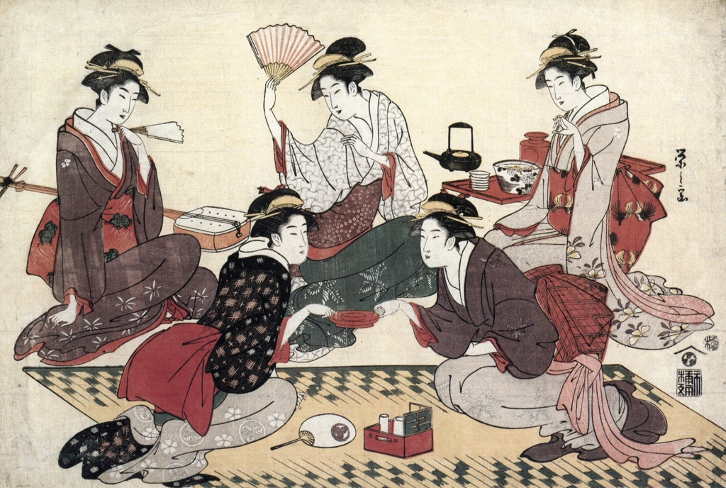 Five Beauties of the Kansei Era Amusing Themselves Indoors by Chōbunsai Eishi (1789-1801) | from Ukiyo-e Masterpieces in European Collections: Bibliothèque nationale de France