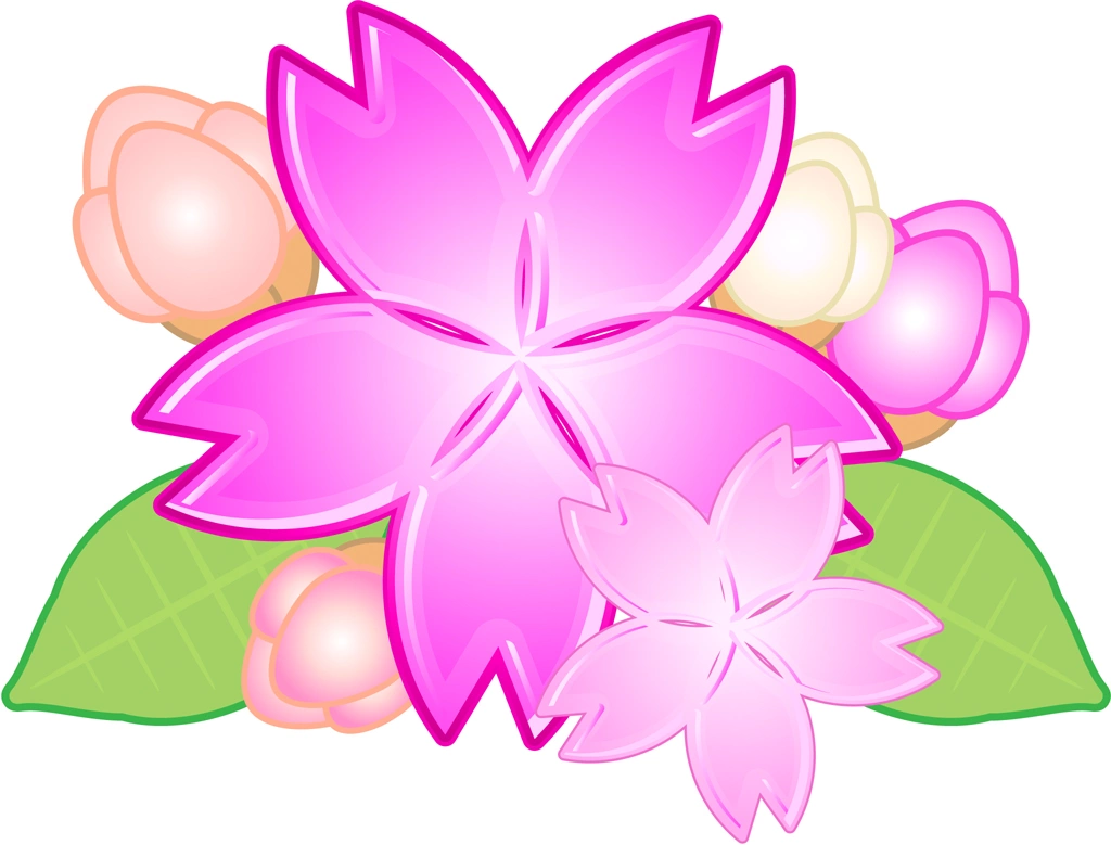 6種類の桜の花と蕾のイラストとベクター | 2個の桜の花と4個の蕾