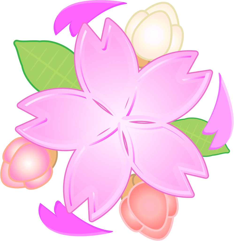 6種類の桜の花と蕾のイラストとベクター | 1個の桜の花と3個の蕾