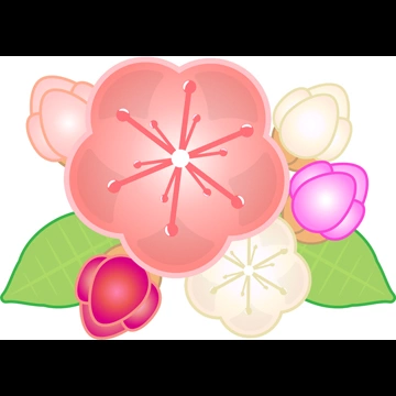 6種類の梅の花と蕾のイラストとベクター