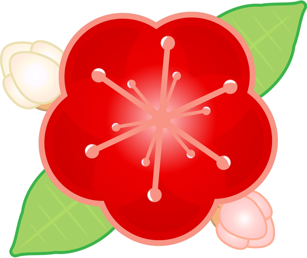 6種類の梅の花と蕾のイラストとベクター | 1個の梅の花と2個の蕾