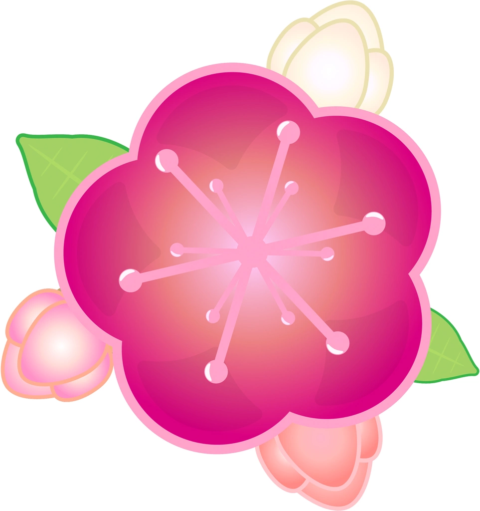 6種類の梅の花と蕾のイラストとベクター | 1個の梅の花と3個の蕾