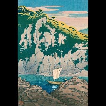 「旅みやげ 第三集 木曽川蓬莱岩」 川瀬巴水 （1928年）