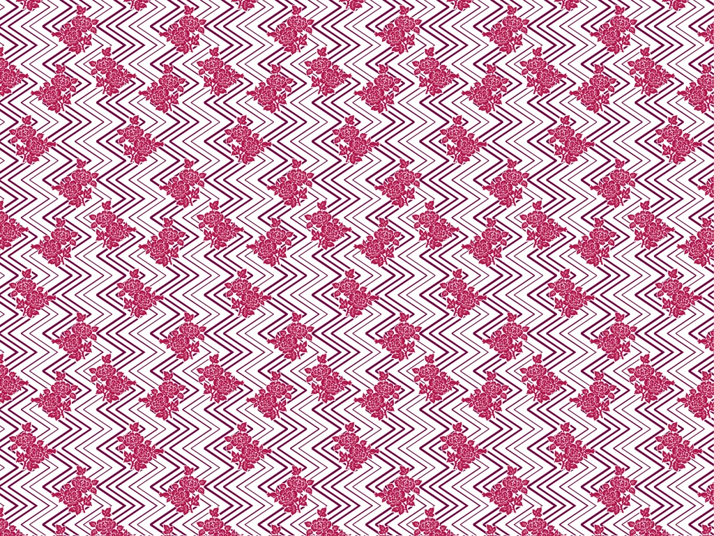 5種類の牡丹とジグザグ模様の背景イラストとベクター | 赤色と白色