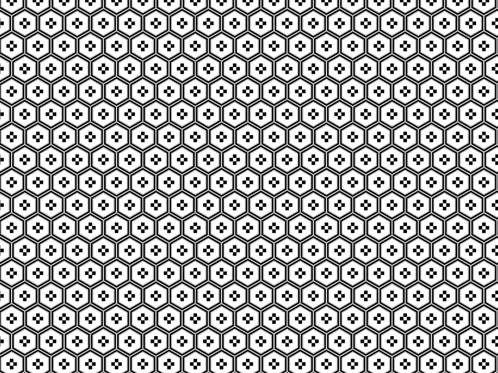 5種類の四つ石紋と亀甲文様のイラストとベクター | 黒色と白色