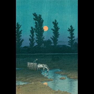 「日本風景集 東日本篇 札幌中島の夕月」 川瀬巴水 （1933年）