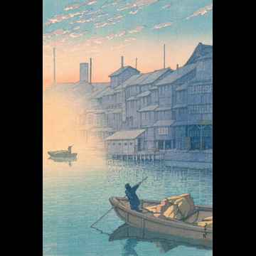 「日本風景集II 関西篇 大坂道頓堀の朝」 川瀬巴水 （1933年）