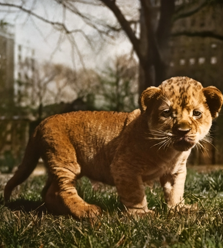 Untitled (A Lion Cub on the Lawn) by Ylla | AI Colorization