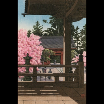 「鎌倉妙本寺（海棠）」 川瀬巴水 （1931年）