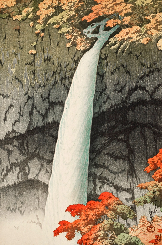 「日本新八景 日光華厳瀧」 川瀬巴水 （1927年） | 2