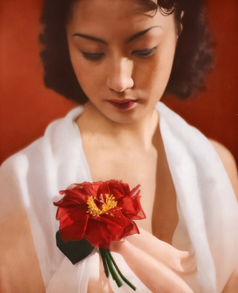 「無題（コサージュと日本人女性）」 尾崎三吉 （1938年以前） | AIカラー化