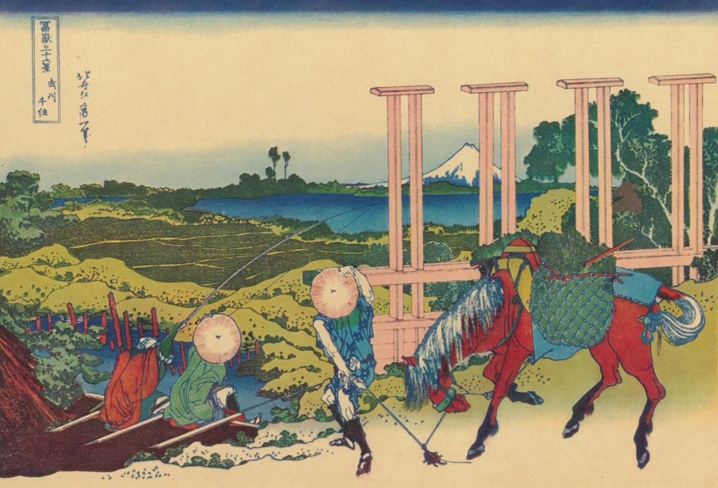 Thirty-Six Views of Mount Fuji: Senju in Musashi Province by Hasui Kawase (circa 1830) | from Fugaku Sanjūrokkei