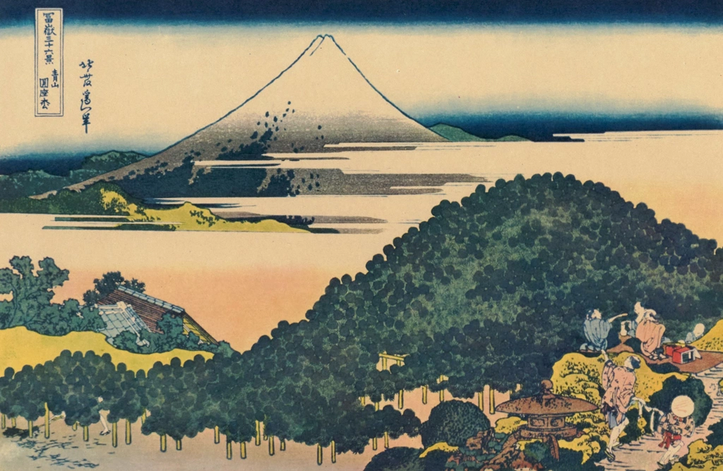 Thirty-Six Views of Mount Fuji: The Cushion Pine at Aoyama by Katsushika Hokusai (circa 1830) | from Fugaku Sanjūrokkei