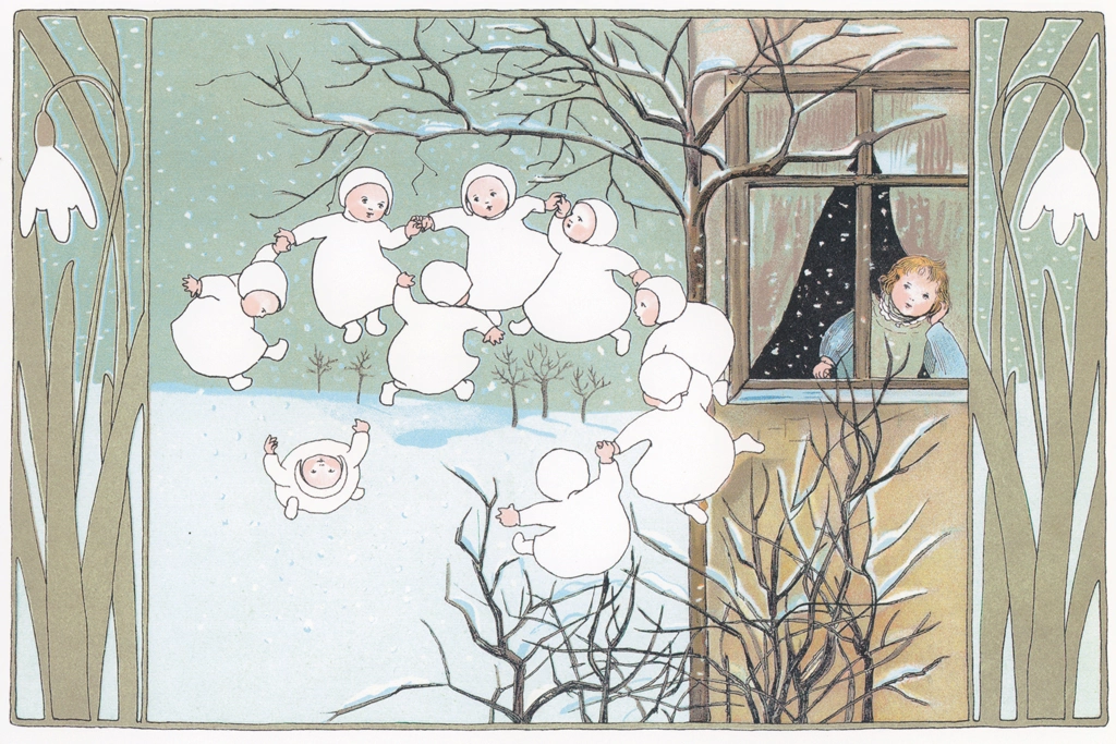 Plate #1 (Snow Children Dancing) from “The Story of the Snow Children” by Sibylle von Olfers | Original
