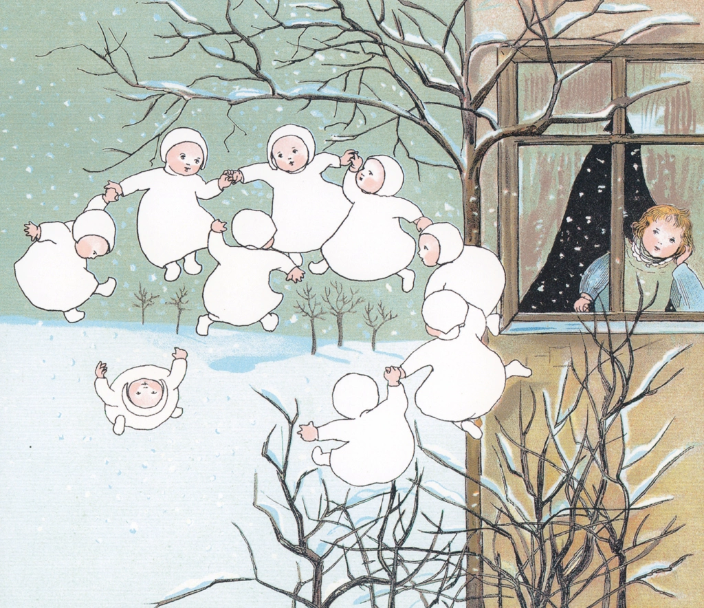 Plate #1 (Snow Children Dancing) from “The Story of the Snow Children” by Sibylle von Olfers | Cropped
