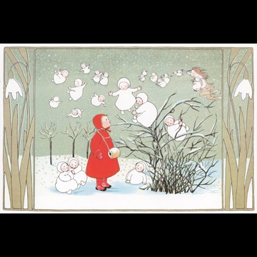 Plate #2 (A Girl and the Snow Children) from “The Story of the Snow Children” by Sibylle von Olfers