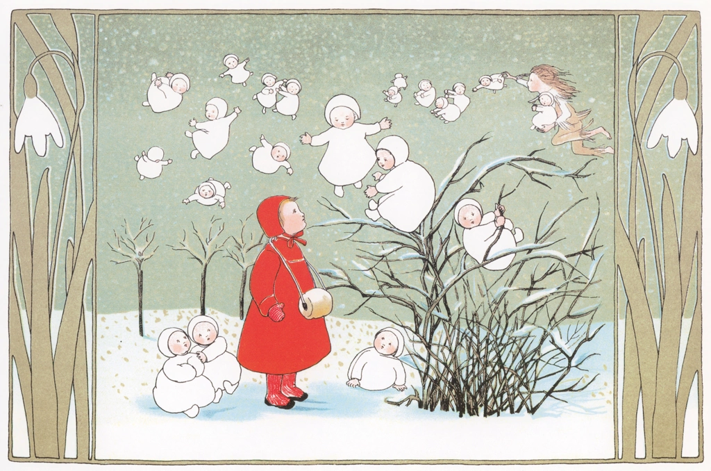 Plate #2 (A Girl and the Snow Children) from “The Story of the Snow Children” by Sibylle von Olfers | Original