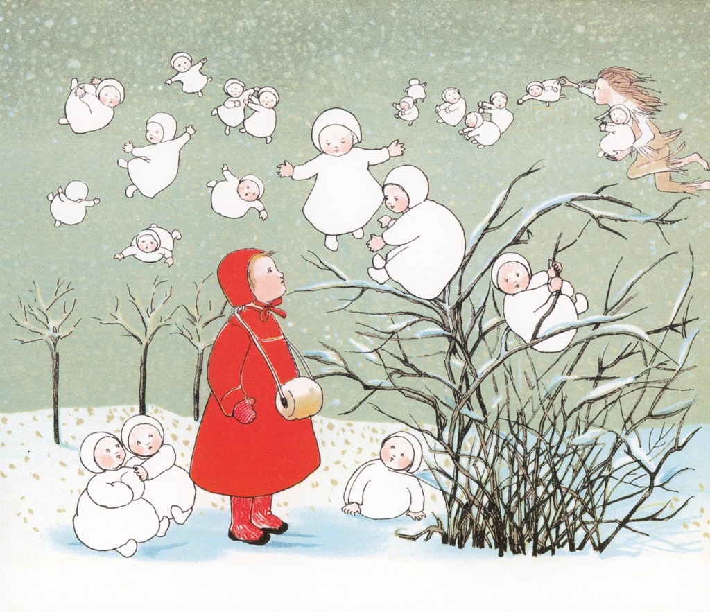 Plate #2 (A Girl and the Snow Children) from “The Story of the Snow Children” by Sibylle von Olfers | Cropped