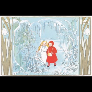 Plate #6 (Girl Taking a Walk With a Princess) from “The Story of the Snow Children” by Sibylle von Olfers