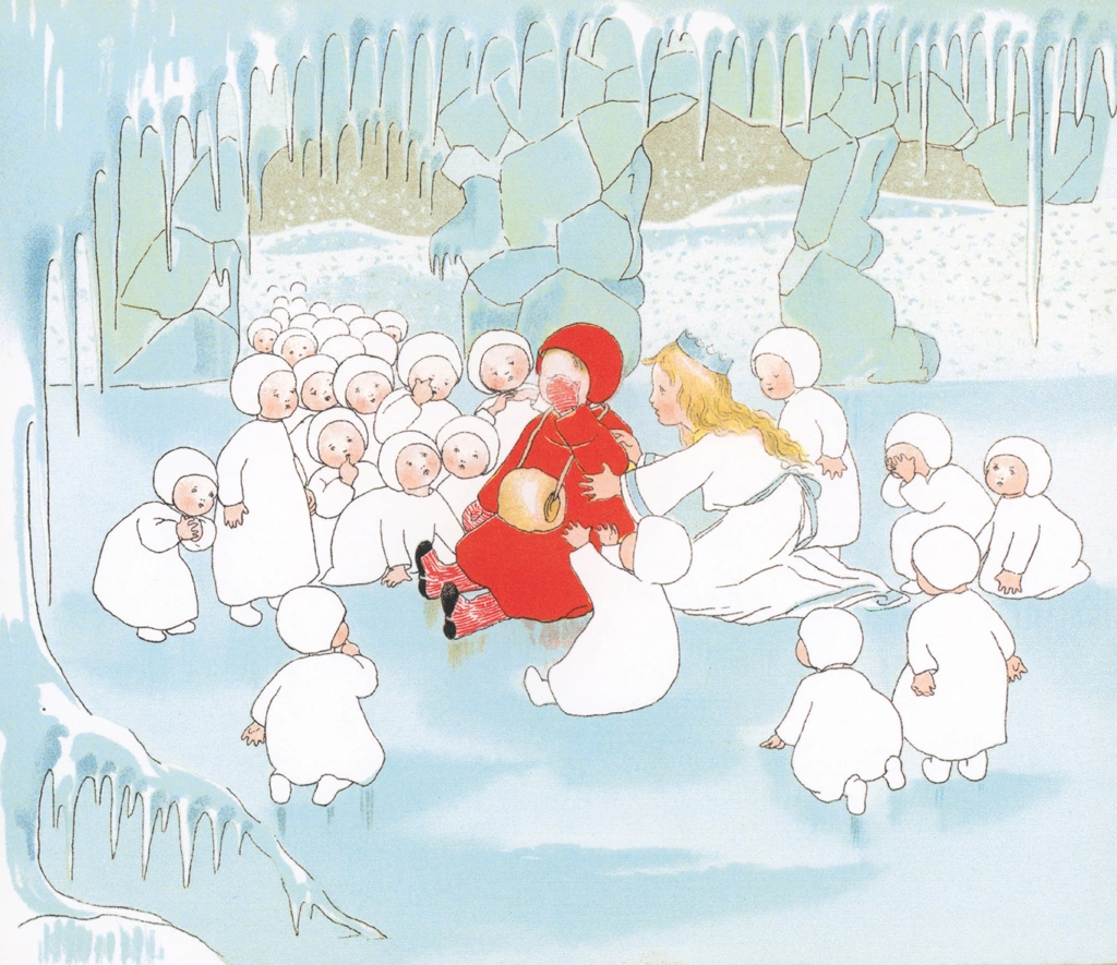 Plate #8 (A Girl’s Feet and Eyes Hurt and She Want to Go Home) from “The Story of the Snow Children” by Sibylle von Olfers | Cropped