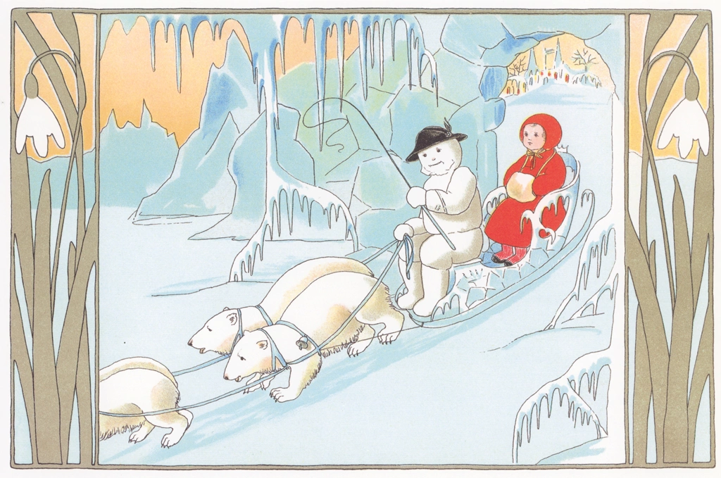 Plate #9 (A Girl Riding Home in a Sleigh Pulled by Polar Bears) from “The Story of the Snow Children” by Sibylle von Olfers | Original