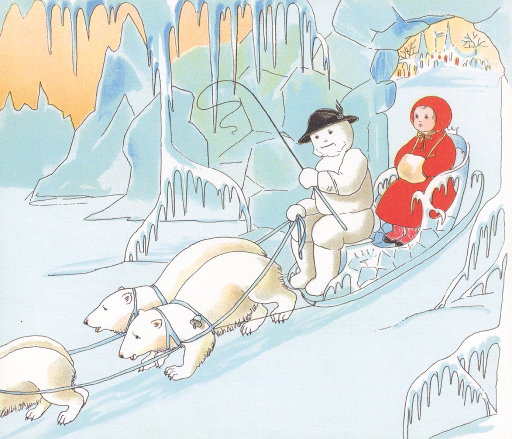 Plate #9 (A Girl Riding Home in a Sleigh Pulled by Polar Bears) from “The Story of the Snow Children” by Sibylle von Olfers | Cropped