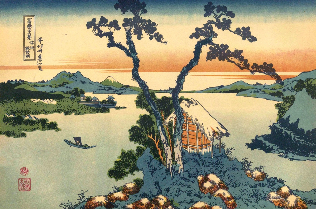 Thirty-Six Views of Mount Fuji: Lake Suwa in Shinano Province by Katsushika Hokusai (circa 1830) | from Katsushika Hokusai Fujiyama 36 view