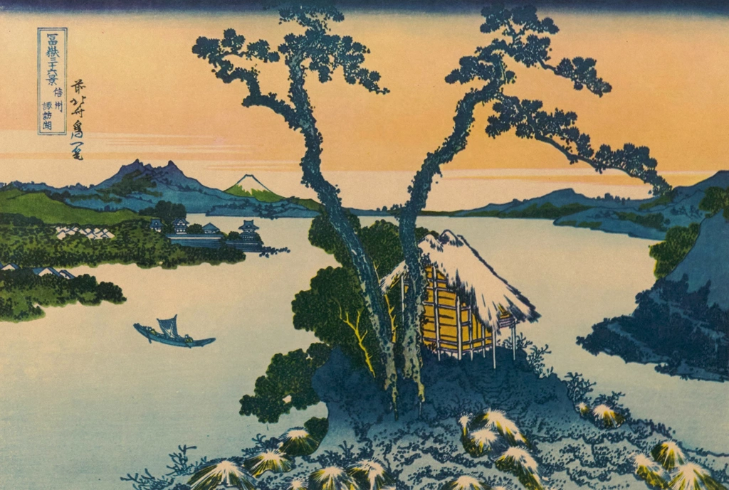 Thirty-Six Views of Mount Fuji: Lake Suwa in Shinano Province by Katsushika Hokusai (circa 1830) | from Fugaku Sanjūrokkei
