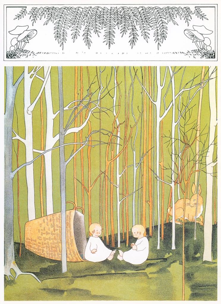 Plate #1 (Children Waking Up after Tumbling Out of the Basket) from “The Story of the Rabbit Children” by Sibylle von Olfers | Original