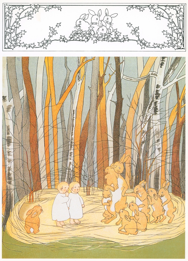 Plate #3 (Two Human Children and a Family of Rabbits) from “The Story of the Rabbit Children” by Sibylle von Olfers | Original