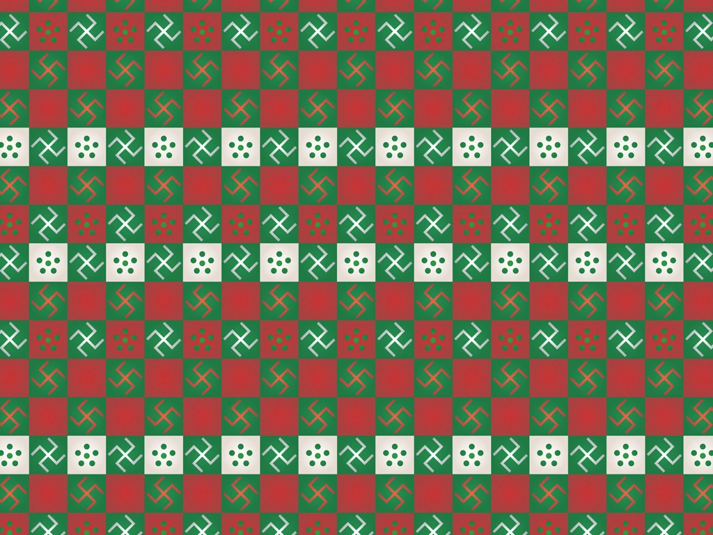 Set of 5 Six-Star and Swastika Crest Background Illustrations and Vectors | Red and Green