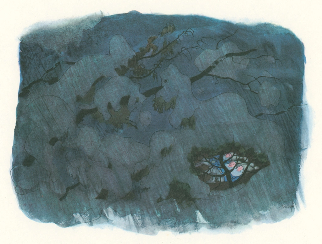 Night Camp from “Winter’s Tale” by Ernst Kreidolf | from Fukuinkan Shoten