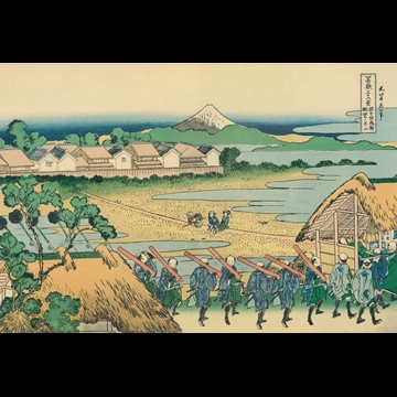 Thirty-Six Views of Mount Fuji: A View of Mount Fuji from the Pleasure District at Senju by Katsushika Hokusai (circa 1830)