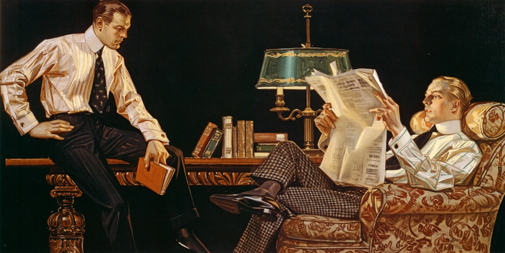 「男たちの読書 （アロー・カラーの広告）」 J・C・ライエンデッカー （1914年） | J.C. Leyendecker: American Imagistより