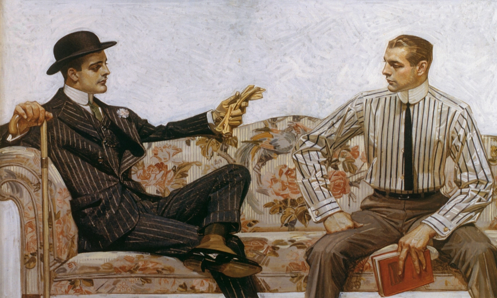 「ソファーに座る二人の男性 （アロー・カラーの広告）」 J・C・ライエンデッカー （1912年） | J.C. Leyendecker: American Imagistより