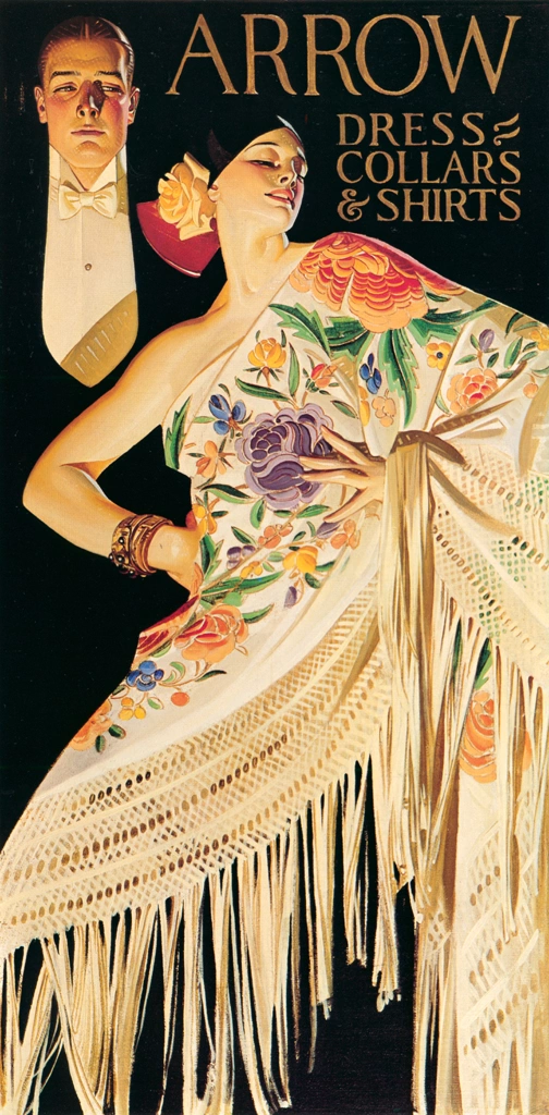 「スペインのショールをまとった男女 （アロー・カラーの広告）」 J・C・ライエンデッカー （1926年） | The J. C. Leyendecker Poster Bookより