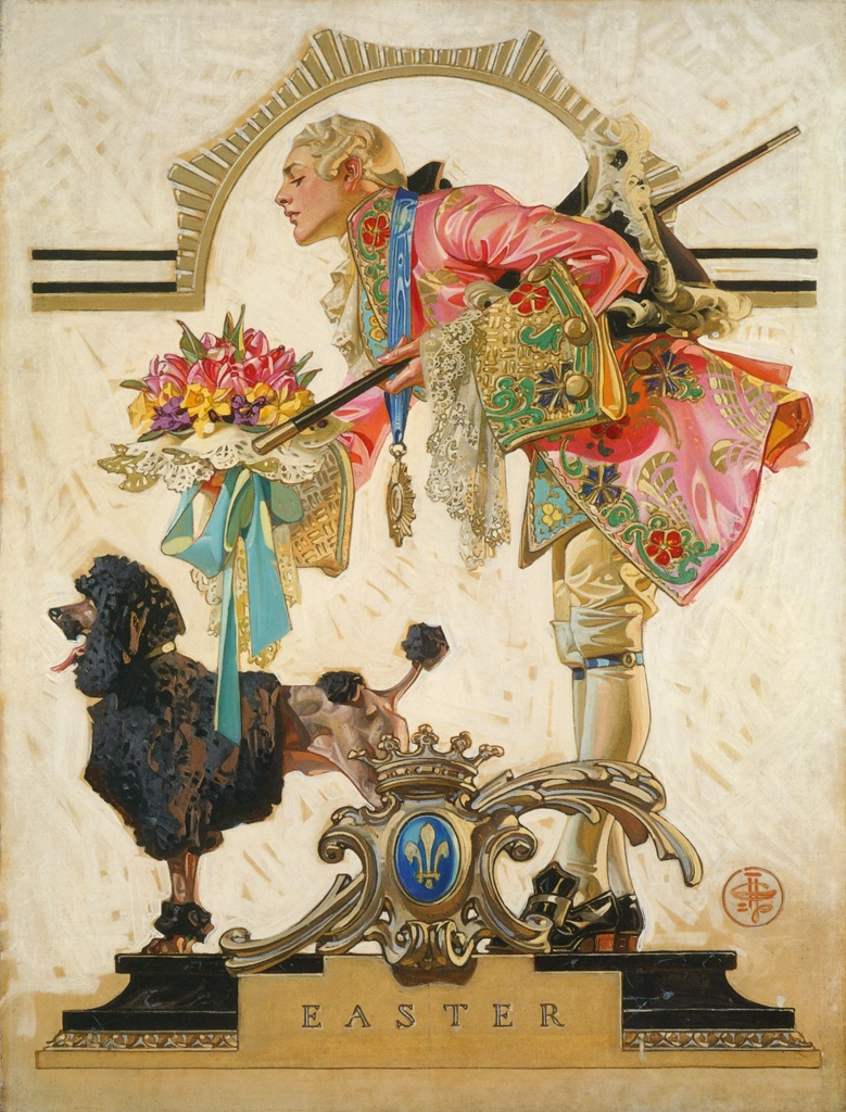 「イースター （18世紀のフランス人とプードル）」 J・C・ライエンデッカー （1917年） | J.C. Leyendecker: American Imagistより