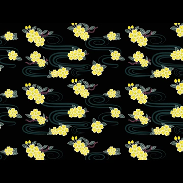 6種類の桜と流水文様の背景イラストとベクター