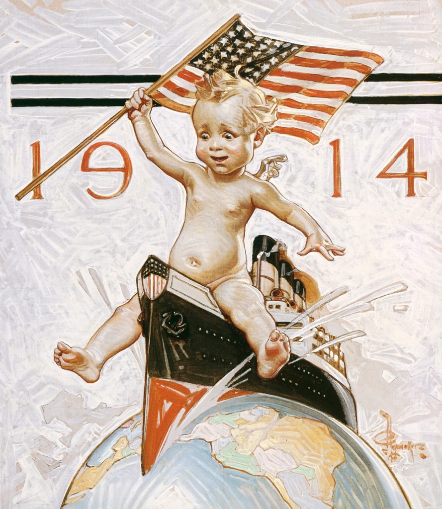 「ニューイヤーベイビー 1914 （船に乗る赤ちゃん）」 J・C・ライエンデッカー （1914年） | J.C. Leyendecker: American Imagistより