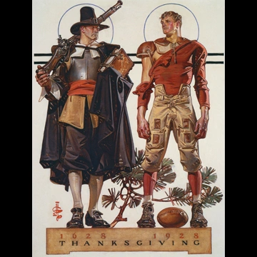Thanksgiving – Pilgrim and Football Player by J. C. Leyendecker (1928)