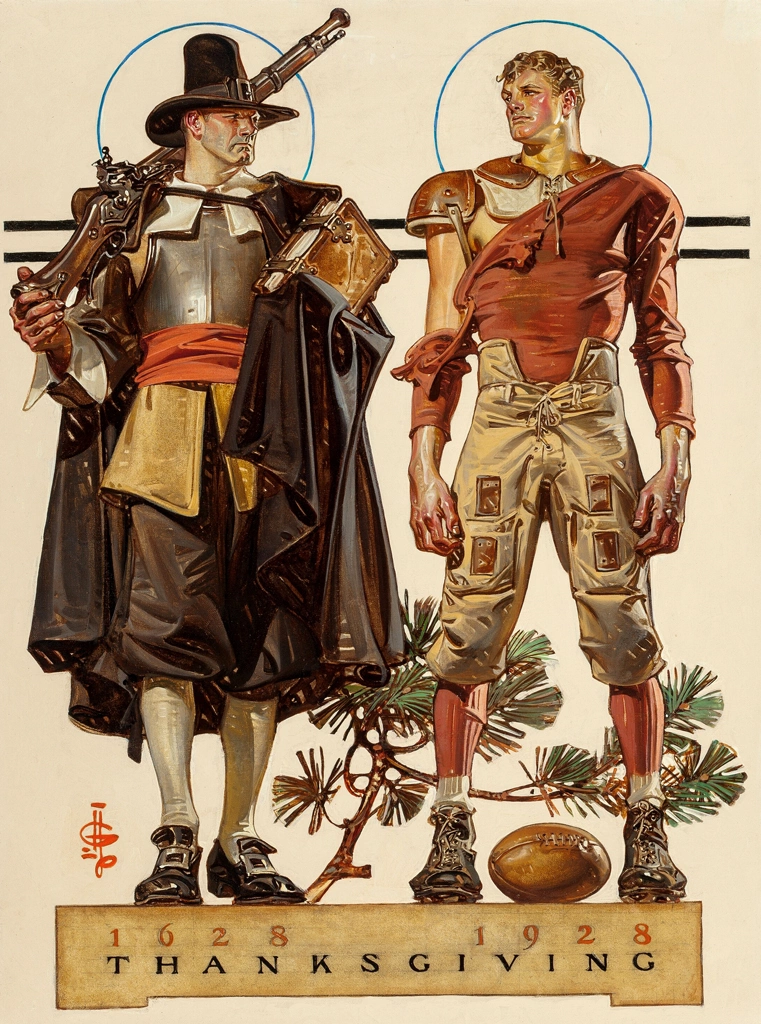 Thanksgiving – Pilgrim and Football Player by J. C. Leyendecker (1928) | 3
